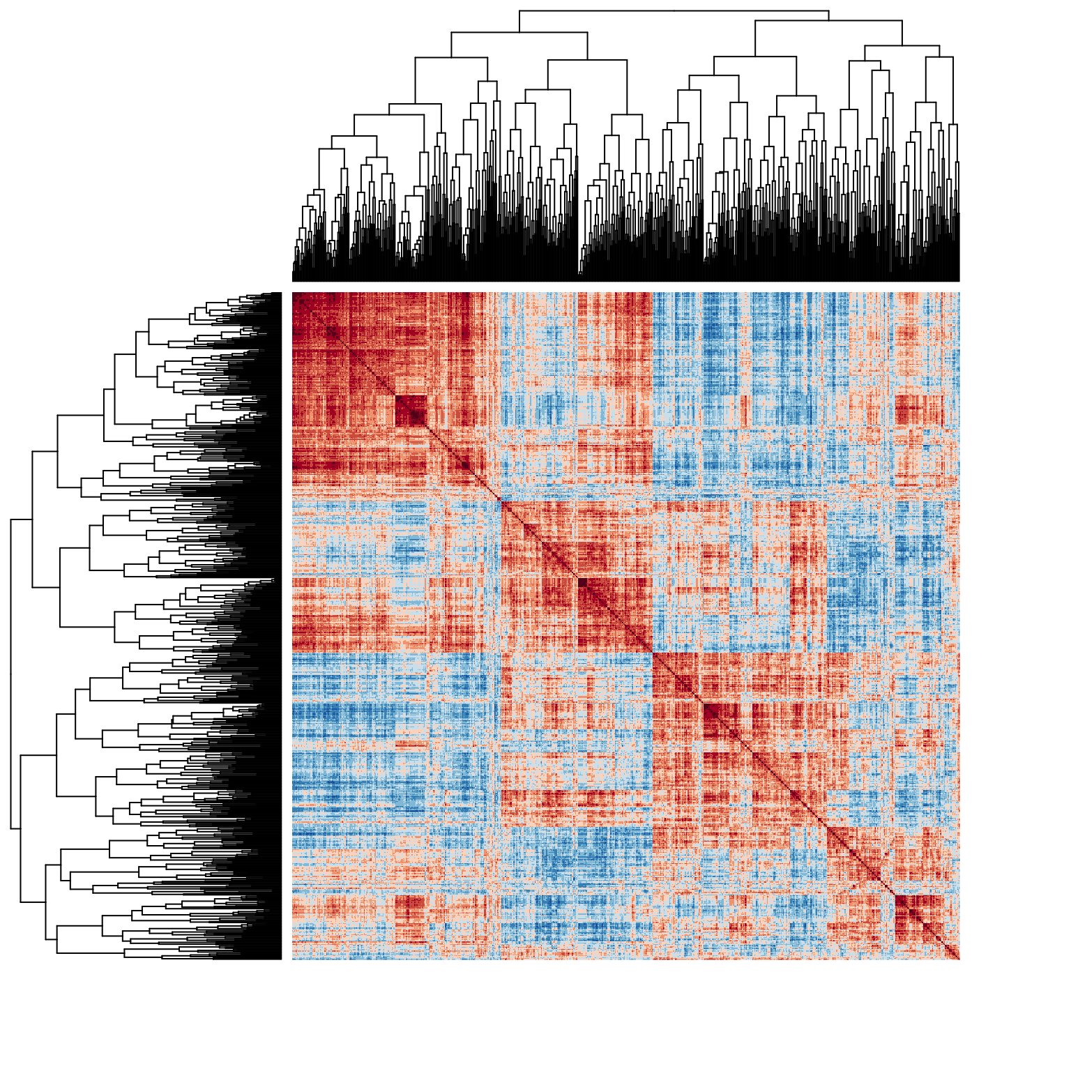 A clustered correlation matrix of the items, red and blue blocks along the diagonal