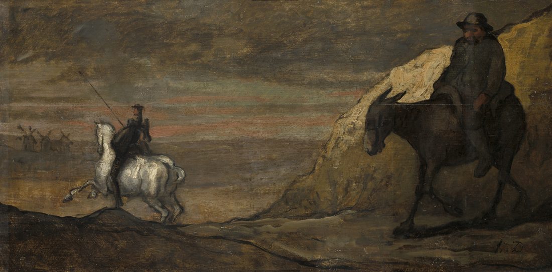 Don Quixote charging the windmills
